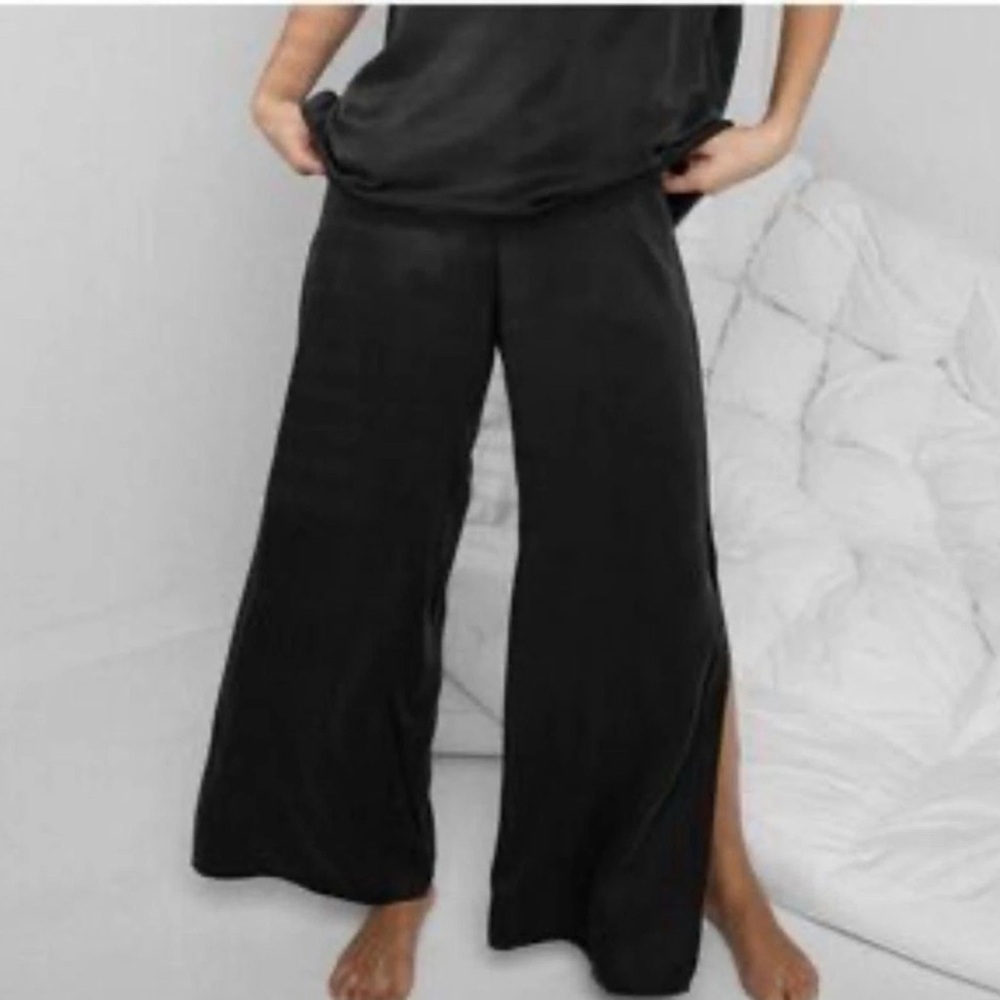 Lunya Silk High Rise Pants with Side Slits in black